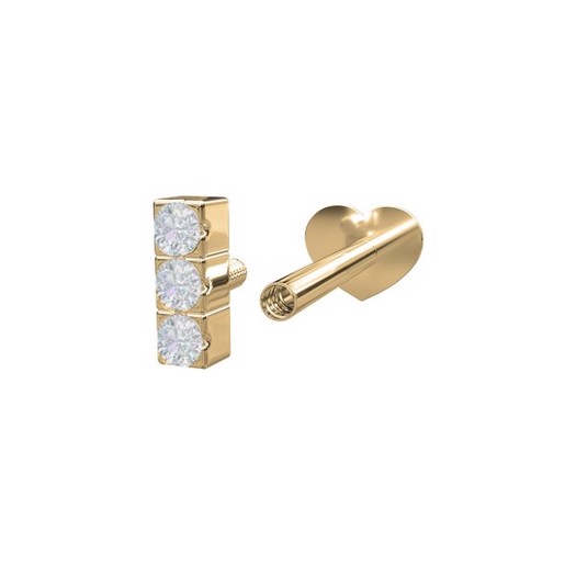 6: Piercing smykker - Pierce52 piercing i 14kt. guld med 3 diamanter lodret